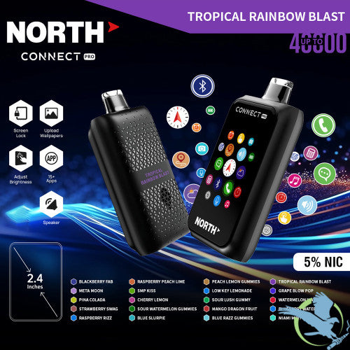 North Connect Pro 40K Puffs 20ML Disposable Device With Bluetooth Connections & Engraved Grip Texture - Display of 5