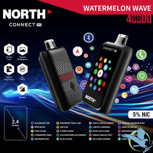 North Connect Pro 40K Puffs 20ML Disposable Device With Bluetooth Connections & Engraved Grip Texture - Display of 5