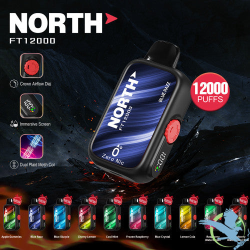 North FT12000 15ML 12000 Puffs Zero Nicotine Crown Airflow Dial Disposable Vape Device With Dual Plaid Mesh Coil & Immersive Screen - Display of 10