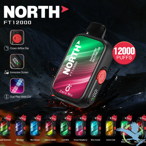 North FT12000 15ML 12000 Puffs Zero Nicotine Crown Airflow Dial Disposable Vape Device With Dual Plaid Mesh Coil & Immersive Screen - Display of 10