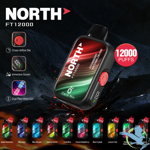 North FT12000 15ML 12000 Puffs Zero Nicotine Crown Airflow Dial Disposable Vape Device With Dual Plaid Mesh Coil & Immersive Screen - Display of 10