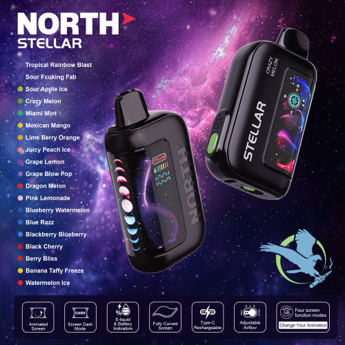 North Stellar Dark Moon Edition 40K Puffs 20ML Disposable Device With Fully Curved Screen & Four Screen Animations - Display of 5