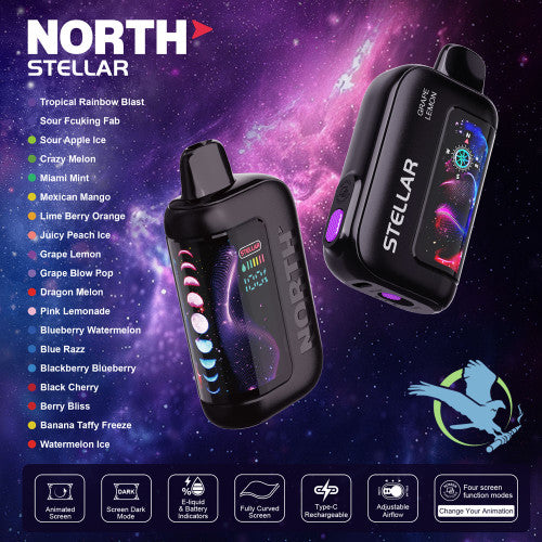 North Stellar Dark Moon Edition 40K Puffs 20ML Disposable Device With Fully Curved Screen & Four Screen Animations - Display of 5