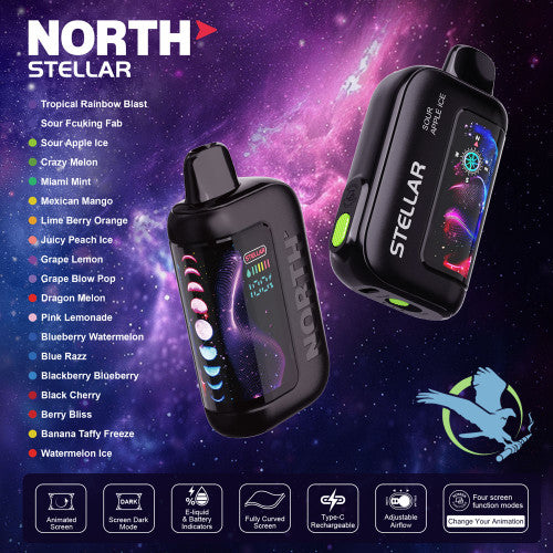 North Stellar Dark Moon Edition 40K Puffs 20ML Disposable Device With Fully Curved Screen & Four Screen Animations - Display of 5