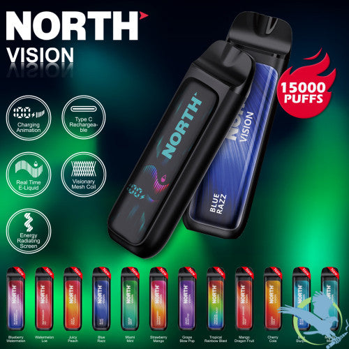 North Vision 15K Puffs 15ML Disposable Device With Visionary Mesh Coil & Energy Radiating Screen - Display of 5