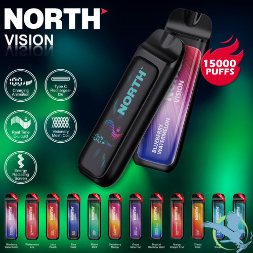 North Vision 15K Puffs 15ML Disposable Device With Visionary Mesh Coil & Energy Radiating Screen - Display of 5