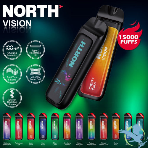 North Vision 15K Puffs 15ML Disposable Device With Visionary Mesh Coil & Energy Radiating Screen - Display of 5