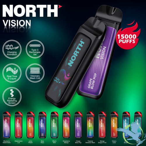 North Vision 15K Puffs 15ML Disposable Device With Visionary Mesh Coil & Energy Radiating Screen - Display of 5