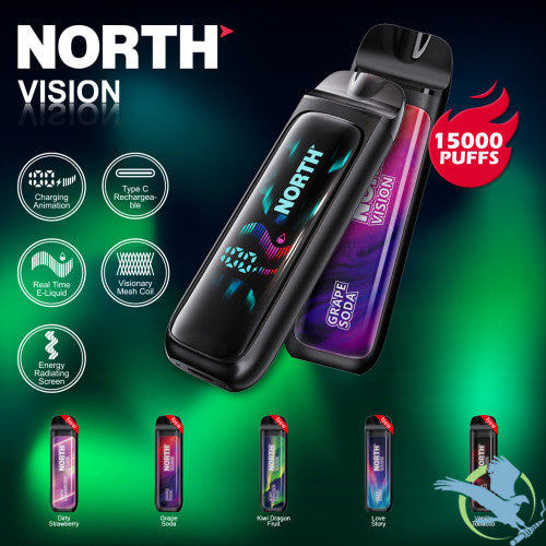 North Vision 15K Puffs 15ML Disposable Device With Visionary Mesh Coil & Energy Radiating Screen - Display of 5