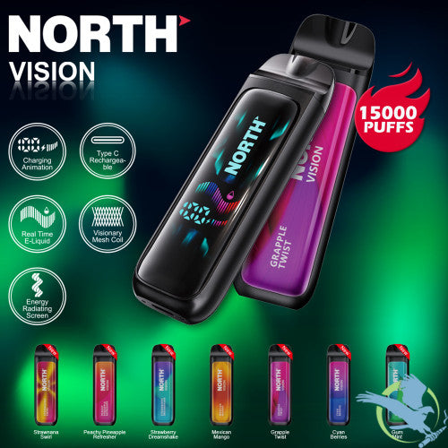 North Vision 15K Puffs 15ML Disposable Device With Visionary Mesh Coil & Energy Radiating Screen - Display of 5