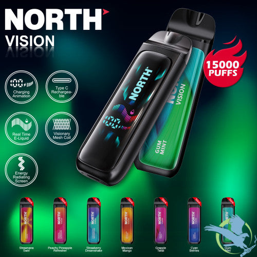 North Vision 15K Puffs 15ML Disposable Device With Visionary Mesh Coil & Energy Radiating Screen - Display of 5