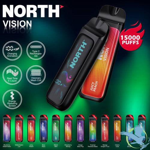 North Vision 15K Puffs 15ML Disposable Device With Visionary Mesh Coil & Energy Radiating Screen - Display of 5