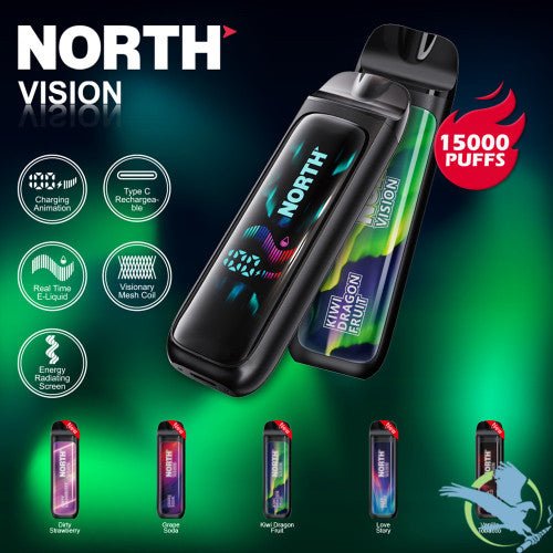 North Vision 15K Puffs 15ML Disposable Device With Visionary Mesh Coil & Energy Radiating Screen - Display of 5