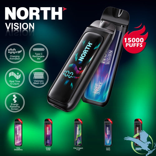 North Vision 15K Puffs 15ML Disposable Device With Visionary Mesh Coil & Energy Radiating Screen - Display of 5