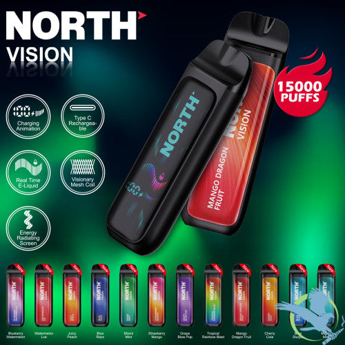 North Vision 15K Puffs 15ML Disposable Device With Visionary Mesh Coil & Energy Radiating Screen - Display of 5