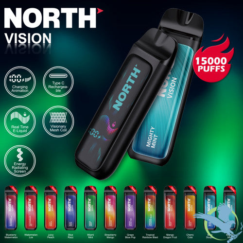 North Vision 15K Puffs 15ML Disposable Device With Visionary Mesh Coil & Energy Radiating Screen - Display of 5
