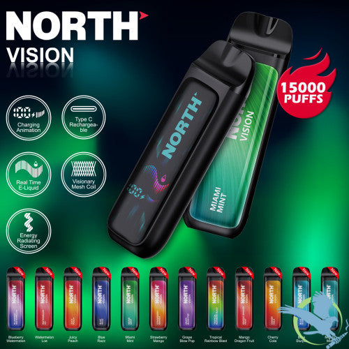 North Vision 15K Puffs 15ML Disposable Device With Visionary Mesh Coil & Energy Radiating Screen - Display of 5