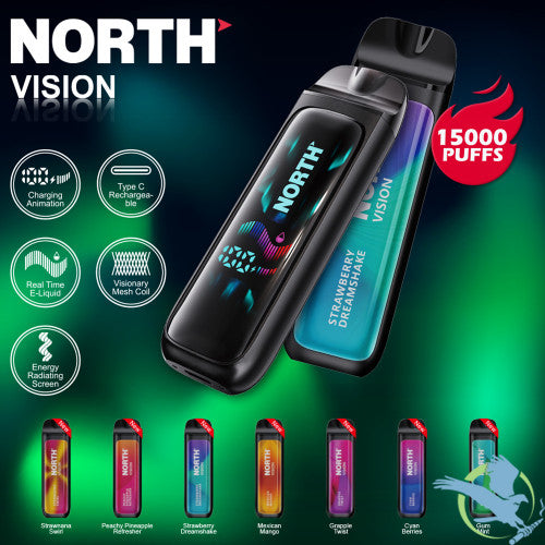North Vision 15K Puffs 15ML Disposable Device With Visionary Mesh Coil & Energy Radiating Screen - Display of 5