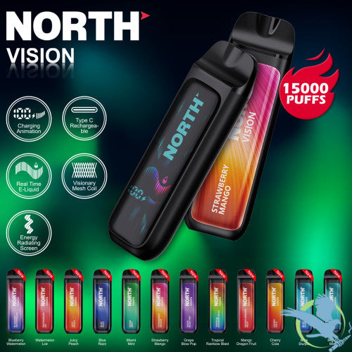 North Vision 15K Puffs 15ML Disposable Device With Visionary Mesh Coil & Energy Radiating Screen - Display of 5