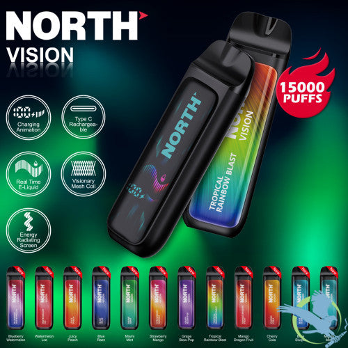North Vision 15K Puffs 15ML Disposable Device With Visionary Mesh Coil & Energy Radiating Screen - Display of 5