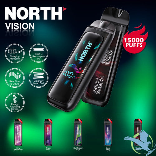 North Vision 15K Puffs 15ML Disposable Device With Visionary Mesh Coil & Energy Radiating Screen - Display of 5