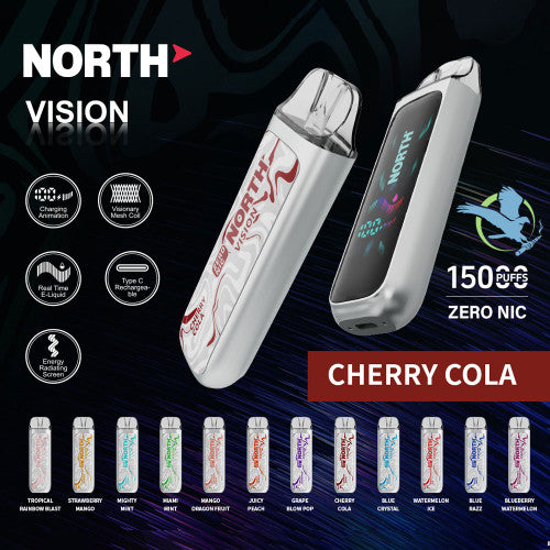 North Vision 15K Puffs 15ML Zero Nicotine Disposable Device With Visionary Mesh Coil & Energy Radiating Screen - Display of 5