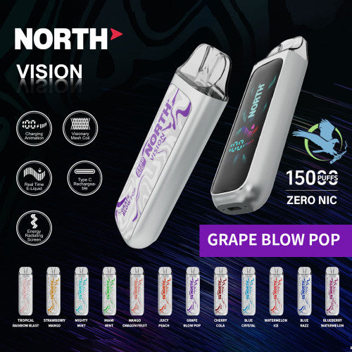 North Vision 15K Puffs 15ML Zero Nicotine Disposable Device With Visionary Mesh Coil & Energy Radiating Screen - Display of 5