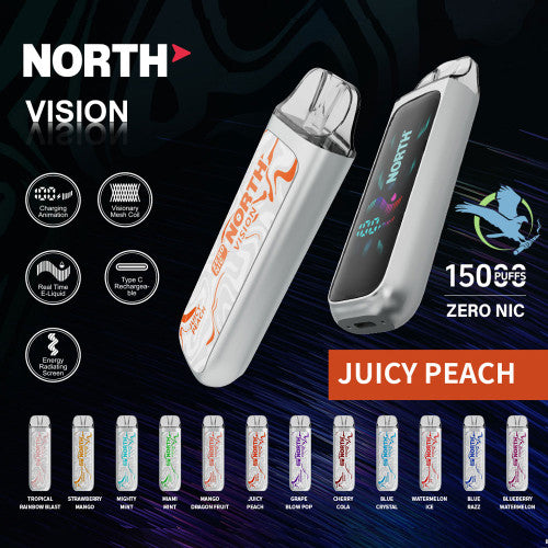 North Vision 15K Puffs 15ML Zero Nicotine Disposable Device With Visionary Mesh Coil & Energy Radiating Screen - Display of 5