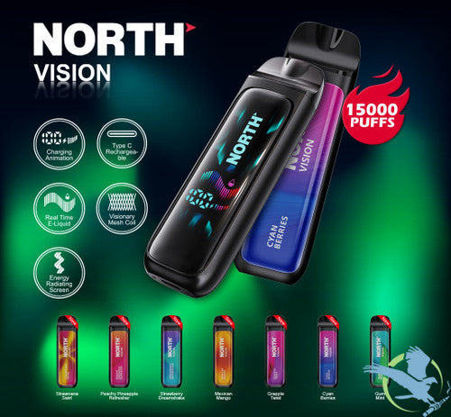North Vision 15K Puffs 15ML Disposable Device With Visionary Mesh Coil & Energy Radiating Screen - Display of 5