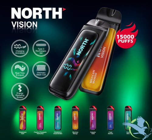 North Vision 15K Puffs 15ML Disposable Device With Visionary Mesh Coil & Energy Radiating Screen - Display of 5