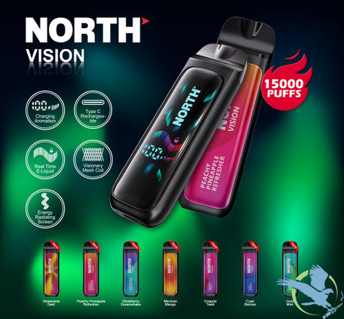 North Vision 15K Puffs 15ML Disposable Device With Visionary Mesh Coil & Energy Radiating Screen - Display of 5