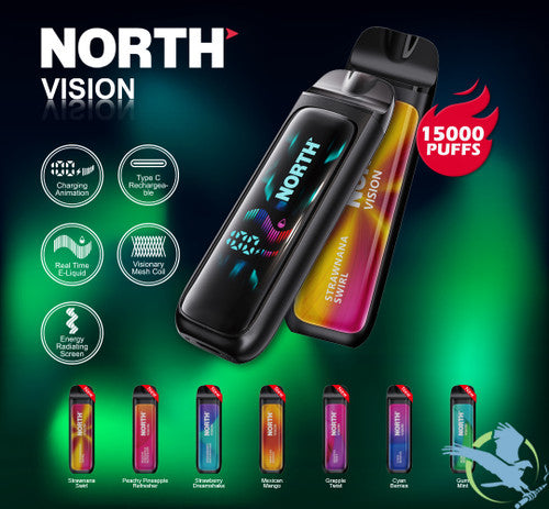 North Vision 15K Puffs 15ML Disposable Device With Visionary Mesh Coil & Energy Radiating Screen - Display of 5