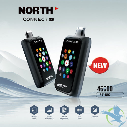 North Connect Pro 40K Puffs 20ML Disposable Device With Bluetooth Connections & Engraved Grip Texture - Display of 5