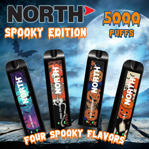 North 10ML SPOOKY EDITION 5000 Puffs 550mAh Prefilled Nicotine Salt Rechargeable Disposable Vape Device With Mesh Coil & E-liquid & Battery Indicator - Display of 10