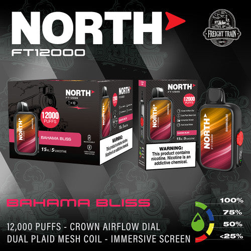 North FT12000 15ML 12000 Puffs 650mAh Prefilled Nicotine Salt Rechargeable Crown Airflow Dial Disposable Vape Device With Dual Plaid Mesh Coil & Immersive Screen - Display of 10