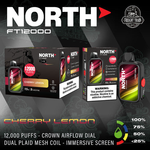 North FT12000 15ML 12000 Puffs 650mAh Prefilled Nicotine Salt Rechargeable Crown Airflow Dial Disposable Vape Device With Dual Plaid Mesh Coil & Immersive Screen - Display of 10