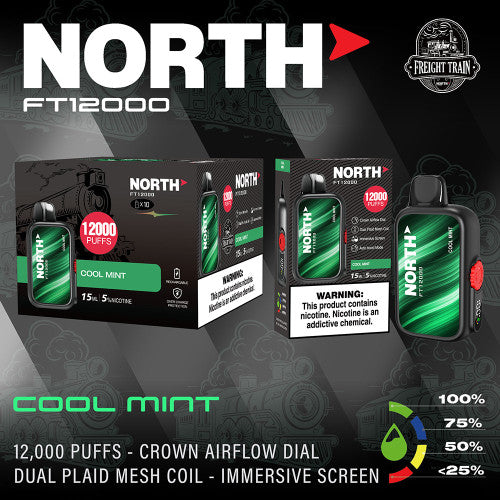 North FT12000 15ML 12000 Puffs 650mAh Prefilled Nicotine Salt Rechargeable Crown Airflow Dial Disposable Vape Device With Dual Plaid Mesh Coil & Immersive Screen - Display of 10