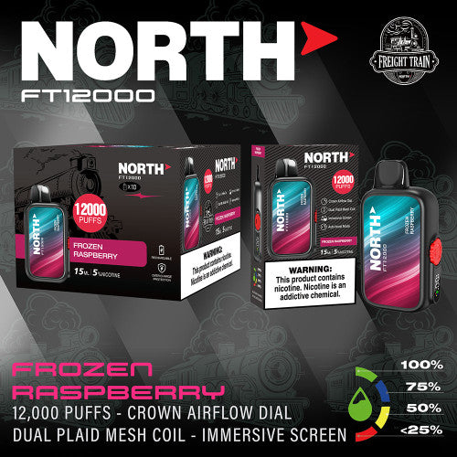 North FT12000 15ML 12000 Puffs 650mAh Prefilled Nicotine Salt Rechargeable Crown Airflow Dial Disposable Vape Device With Dual Plaid Mesh Coil & Immersive Screen - Display of 10