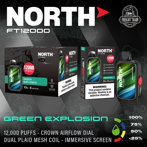 North FT12000 15ML 12000 Puffs 650mAh Prefilled Nicotine Salt Rechargeable Crown Airflow Dial Disposable Vape Device With Dual Plaid Mesh Coil & Immersive Screen - Display of 10