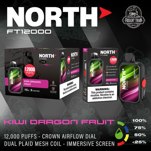 North FT12000 15ML 12000 Puffs 650mAh Prefilled Nicotine Salt Rechargeable Crown Airflow Dial Disposable Vape Device With Dual Plaid Mesh Coil & Immersive Screen - Display of 10