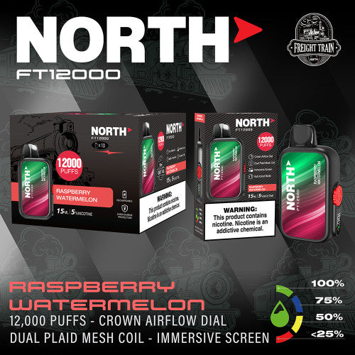 North FT12000 15ML 12000 Puffs 650mAh Prefilled Nicotine Salt Rechargeable Crown Airflow Dial Disposable Vape Device With Dual Plaid Mesh Coil & Immersive Screen - Display of 10