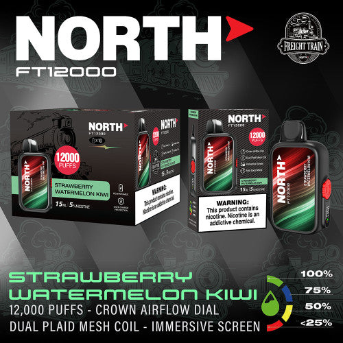 North FT12000 15ML 12000 Puffs 650mAh Prefilled Nicotine Salt Rechargeable Crown Airflow Dial Disposable Vape Device With Dual Plaid Mesh Coil & Immersive Screen - Display of 10