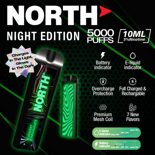 North 10ML 5000 Puffs 550mAh Prefilled Nicotine Salt Rechargeable Disposable Vape Device With Mesh Coil & E-liquid & Battery Indicator - Display of 10