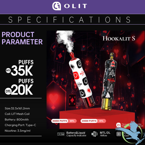 Olit HookaLit S 35K Puffs 30ML Disposable Device With Vaping Status Screen - Display of 10