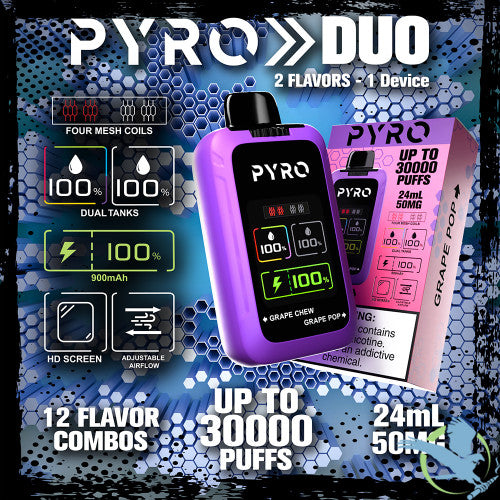 PYRO Duo 30K Puffs 24ML Disposable Device With Dual Tanks & HD Screen - Display of 5
