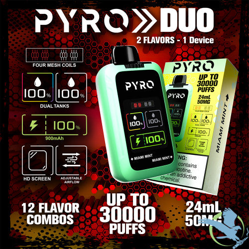 PYRO Duo 30K Puffs 24ML Disposable Device With Dual Tanks & HD Screen - Display of 5