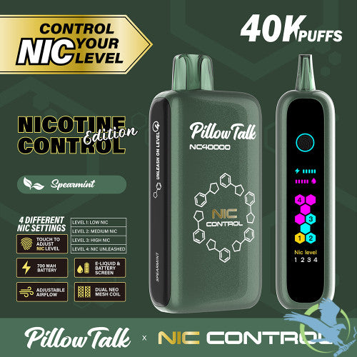 Pillow Talk Nic Control NC40000 Puffs 20ML Disposable Device With Touch To Adjust Nic Level & LED Screen - Display of 5