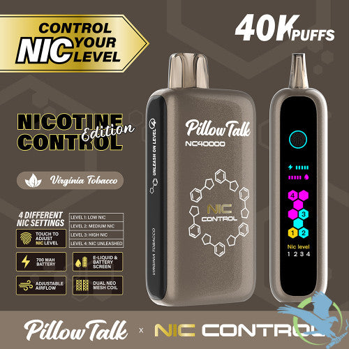 Pillow Talk Nic Control NC40000 Puffs 20ML Disposable Device With Touch To Adjust Nic Level & LED Screen - Display of 5