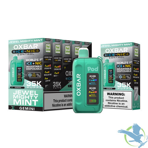 Pod Juice x OXBAR Ice + Nic Control 35K Puffs 14ML Adjustable Disposable Device With Mega Screen - Display of 5
