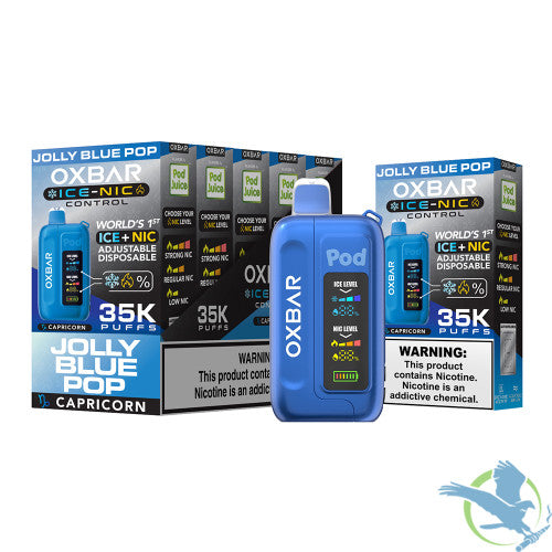 Pod Juice x OXBAR Ice + Nic Control 35K Puffs 14ML Adjustable Disposable Device With Mega Screen - Display of 5
